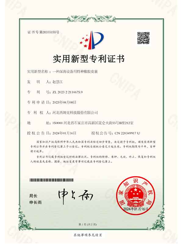 2023.8实用新型一种深海设备用特种橡胶皮囊